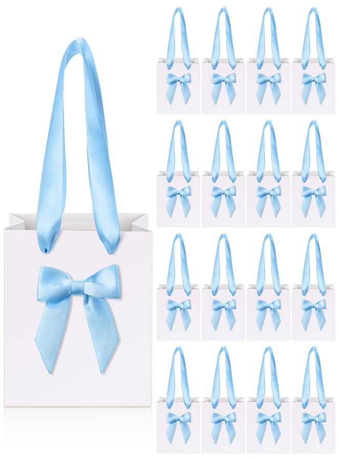 Kolldenn 50 Pcs No DIY Small Gift Bags with Blue Bow Ribbon 4''x2.7''x4.5'' Mini White Paper Thank You Bags Bulk with Handle for Christmas Baby Shower Wedding Party Favor Birthday Return Guests - Image 1